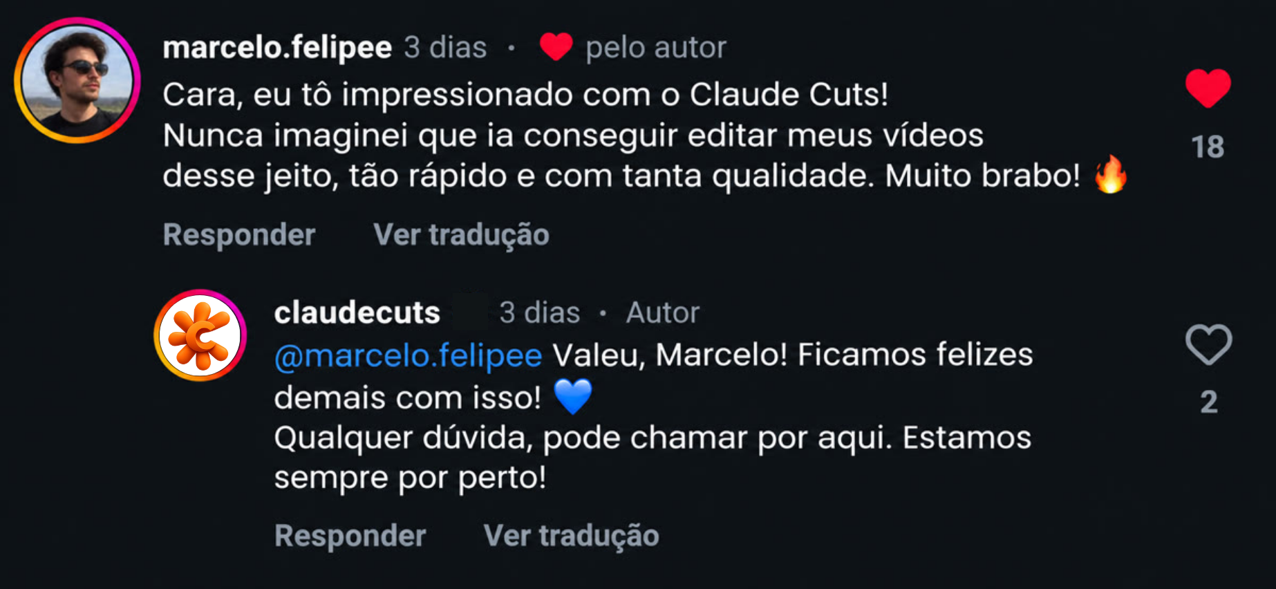 Comentário do aluno marcelo.felipee sobre o ClaudeCuts