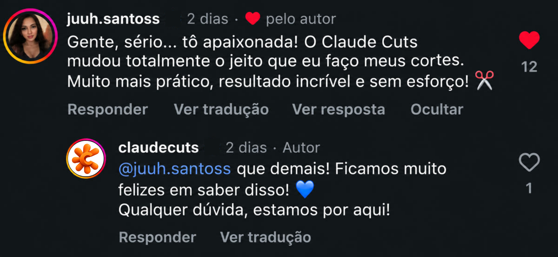Comentário da aluna juuh.santoss sobre o ClaudeCuts